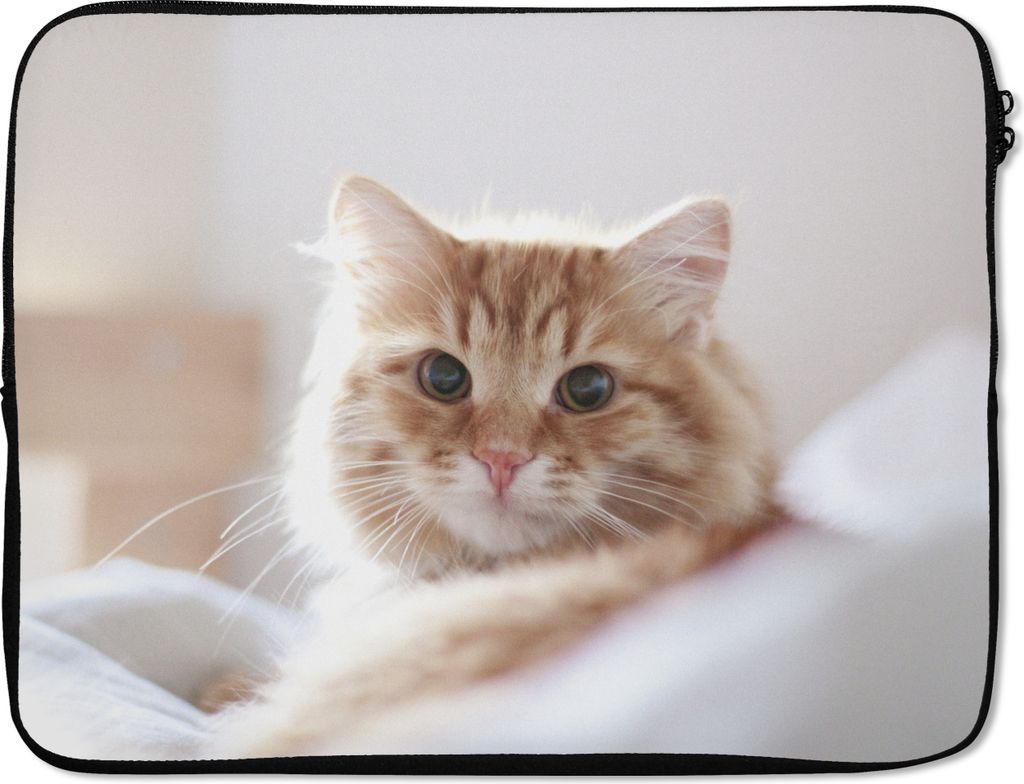 MuchoWow Laptop Hülle 17 Zoll Laptoptasche Katze - Rot - Bett - Mädchen - Kinder - Jungen - Zipper - Schutzabdeckung