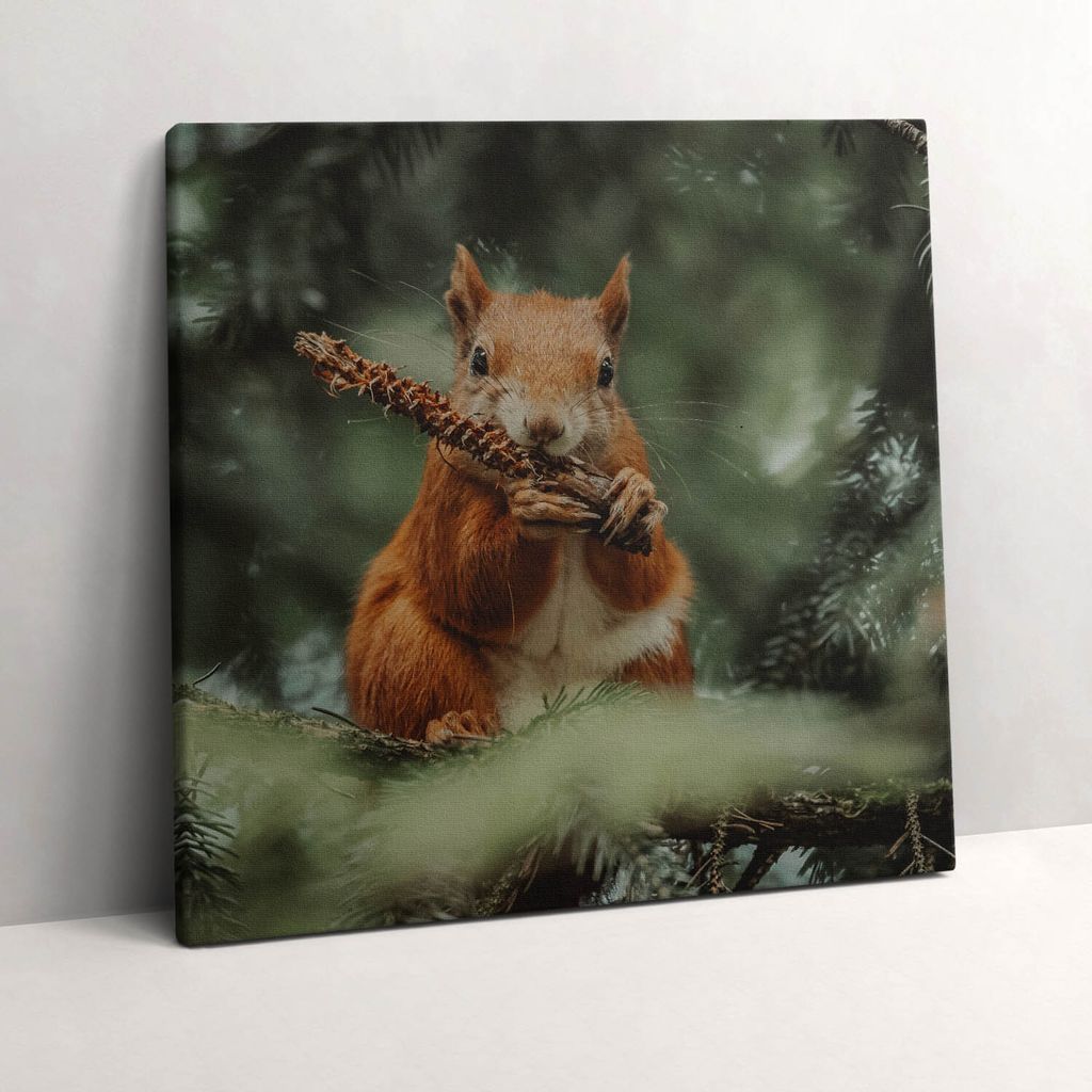 Squirrel wild nature – Leinwandbild Wandbild – 60x60 cm – Leinwandbilder – Wandbilder – Schlafzimmer – Flur