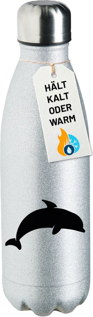 Huuraa Trinkflasche Delfin Silhouette 500ml Silver Edelstahl Wasserflasche Trinkflasche Geschenkidee