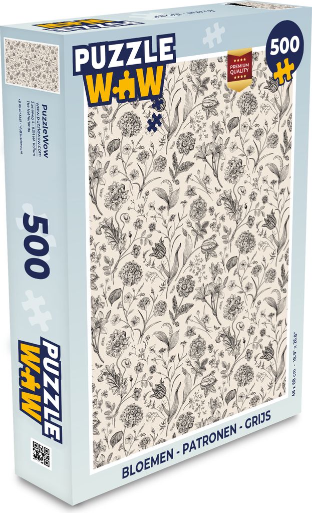 MuchoWow Puzzle 500 Teile Blumen - Muster - Grau - Denken - Spiel - Toy