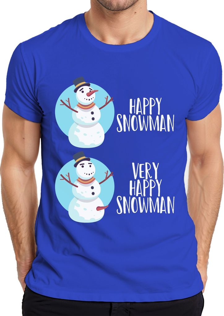 Very Happy Snowmann lustiger Schneemann - Weihnachten Weihnachtsgeschenk Christmas Herren T-Shirt, Blau, XXL