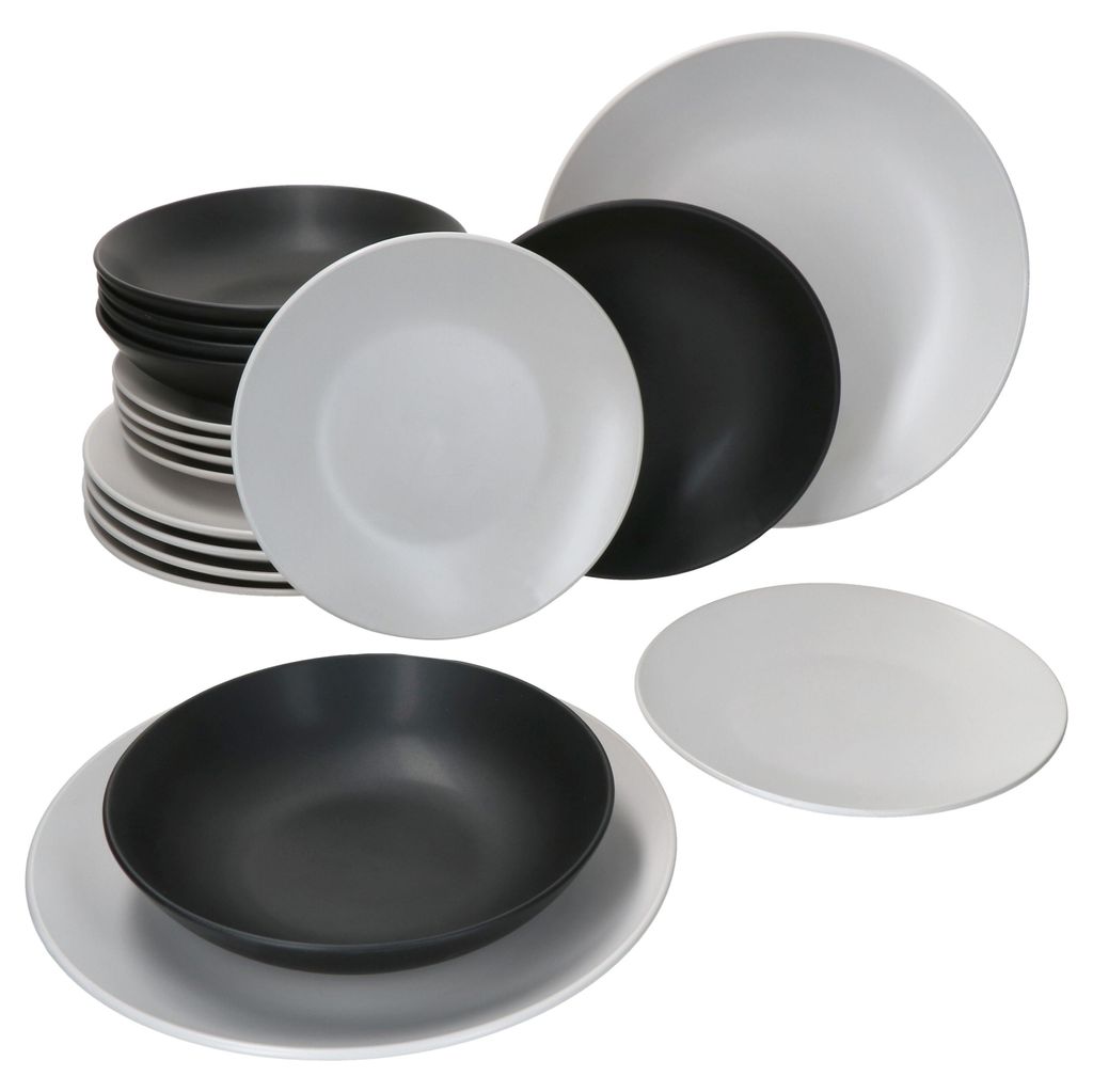 18tlg Teller Set Nero Bianco - Speiseteller weiß, Produktbild 