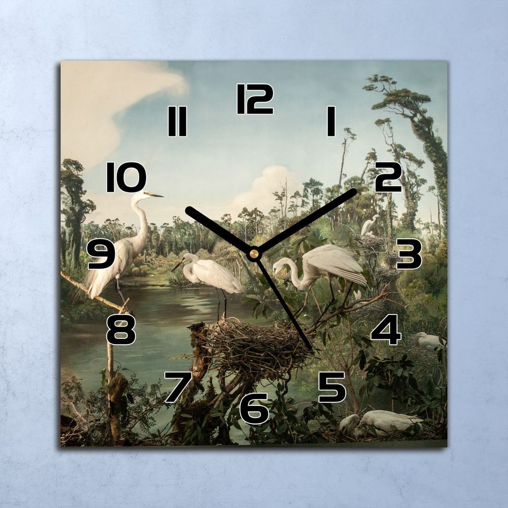 Wanduhr Echt-Glas-Küchenuhr Vintage Vögel Quarz Lautlos 30x30 Deko Bilder