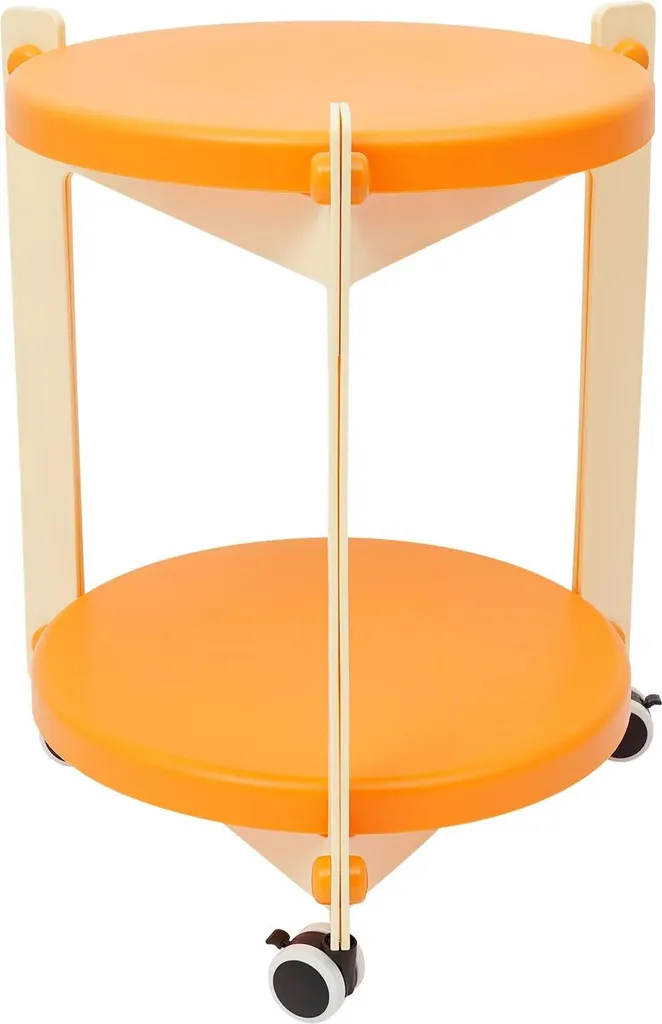 Tavolino rotondo - Tavolino con rotelle - Doppio ripiano - Mobile - Per divano/letto - Portata 25 kg - Bianco-arancio