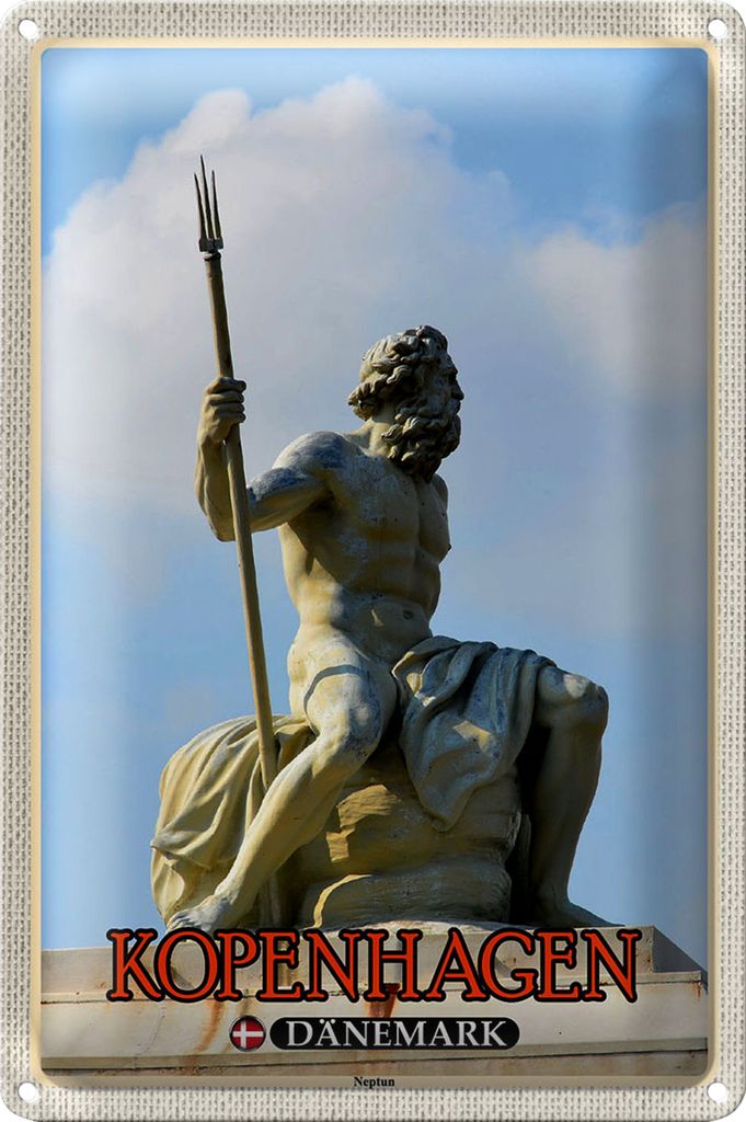 Blechschild Reise 40x30cm Kopenhagen Dänemark Neptun Statue