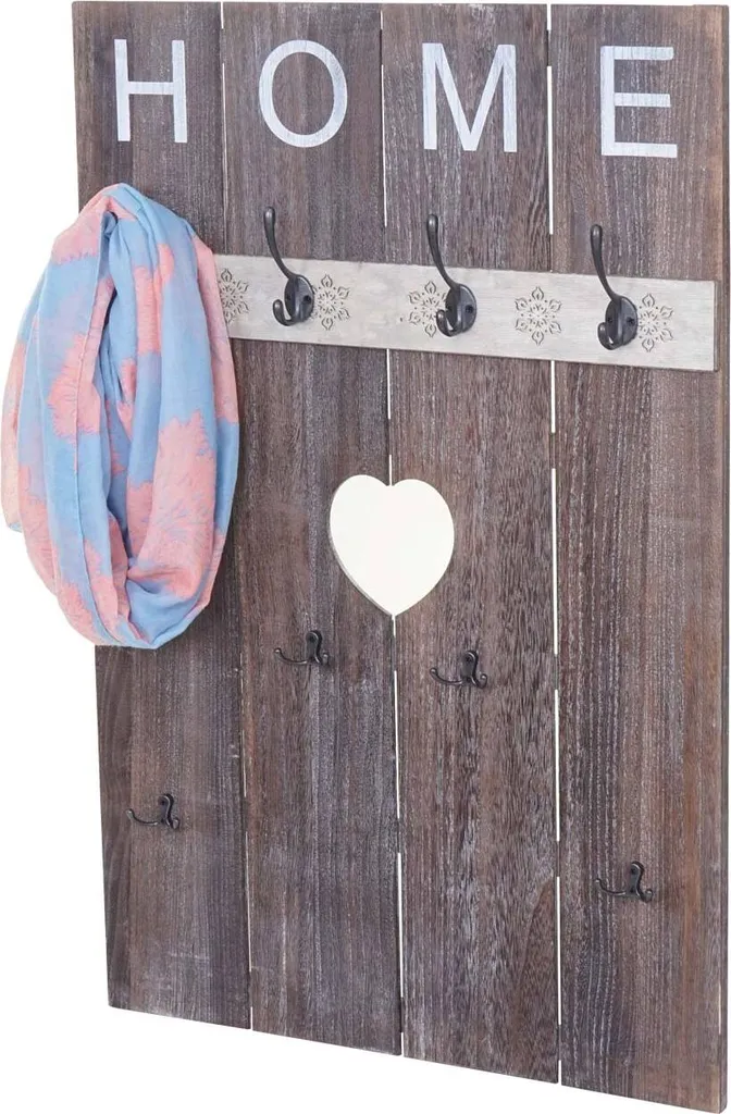 Pannello Appendiabiti HWC-C89 91x60 Vintage Shabby 8 Ganci Marrone