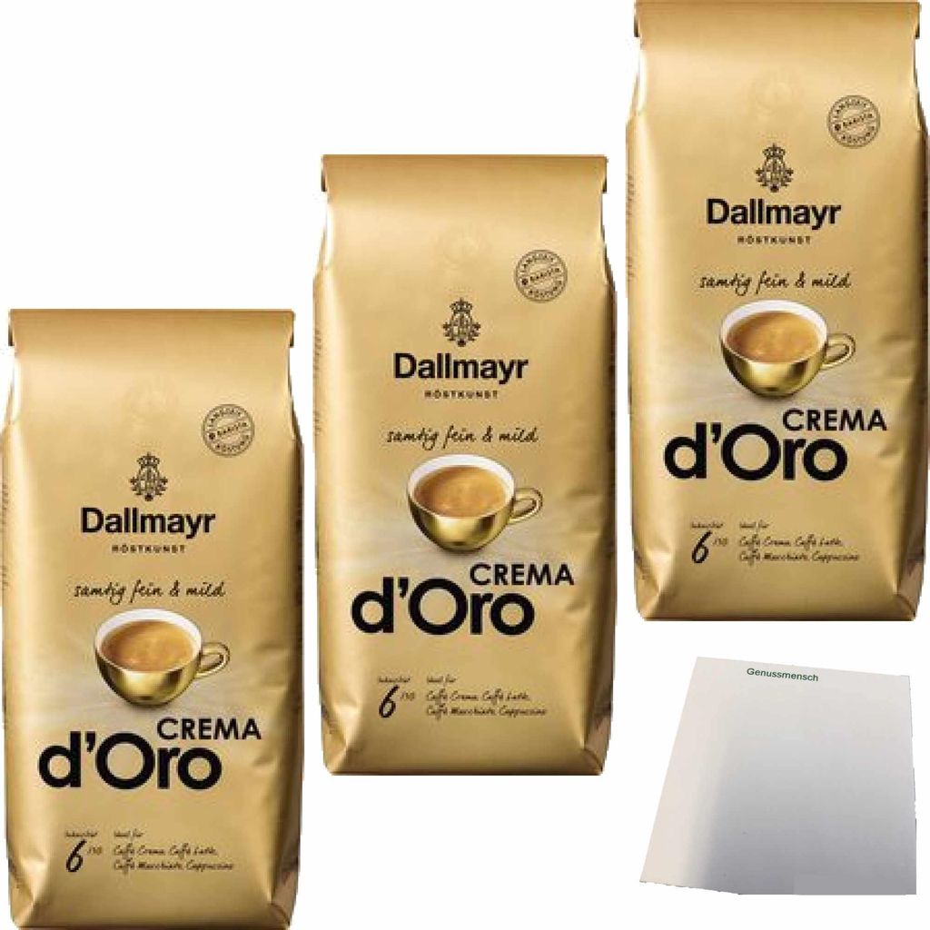 Kaffeebohnen Dallmayr Crema d ́Oro ganze Bohnen 3er Pack (3x1kg Packung) + usy Block