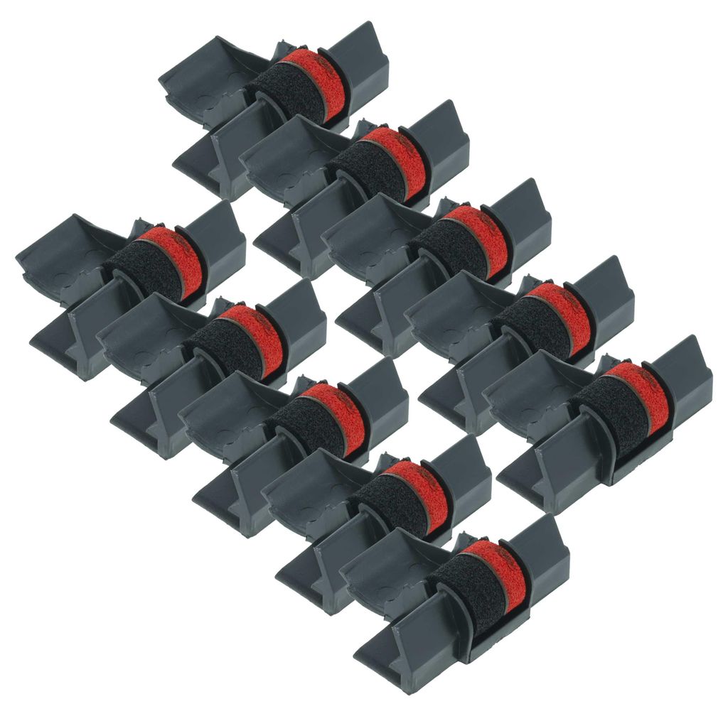 vhbw 10x Farbrolle, Farbwalze Schwarz Rot kompatibel mit Adler Royal 2240, 224 PD, 4200, 226 PD, 228 PD, 4212 PD Taschenrechner, Registrierkasse