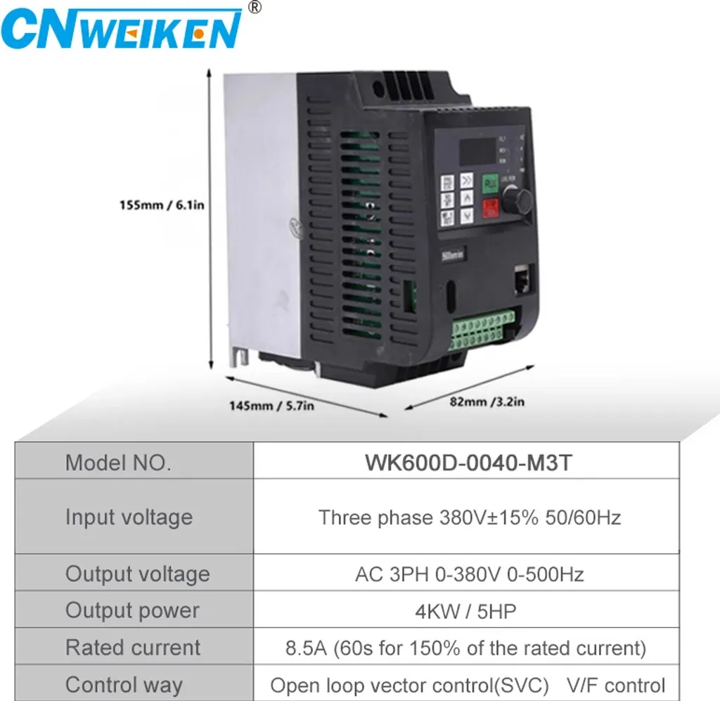 Convertisseur 380V triphasé 4kW 5PS mini format avec contrôle précis