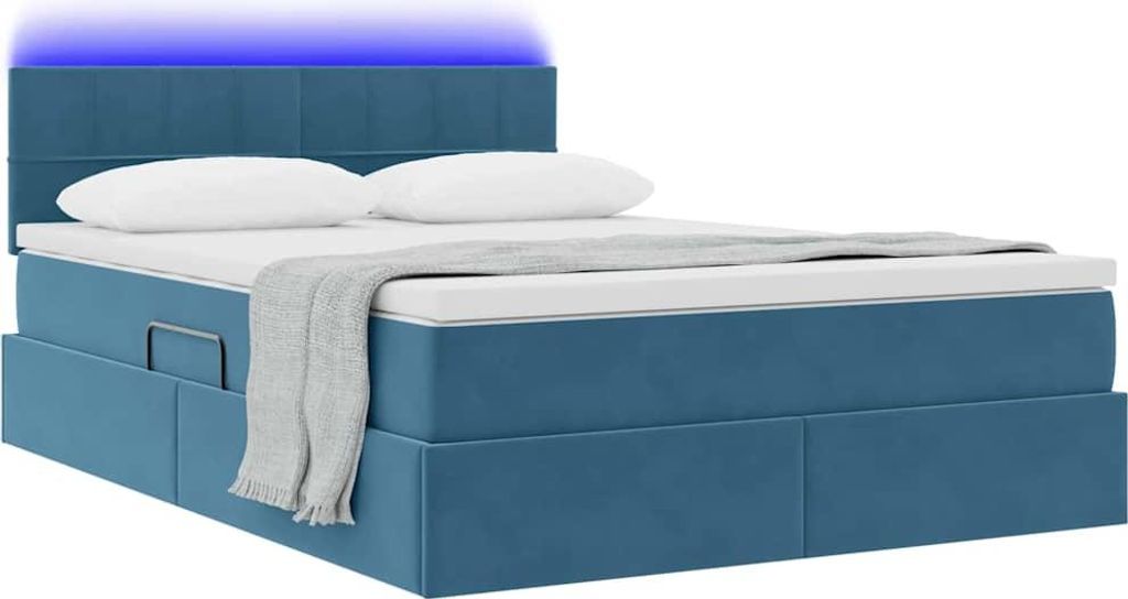 Eleganter Möbel Bett mit Stauraum und LED Dunkelblau 140 x 190cm Samt - CJG916634 - Klassische BettenJugendbett Tagesbett