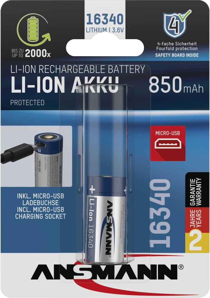 Ansmann 16340 Batteria agli ioni di litio 850mAh 3,6V Immagine del prodotto 