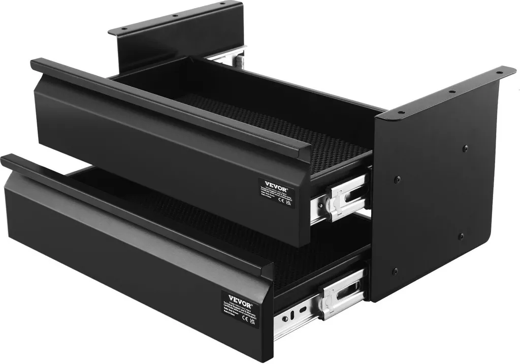 Rangement sous bureau suspendu en métal noir avec double compartiment - 10