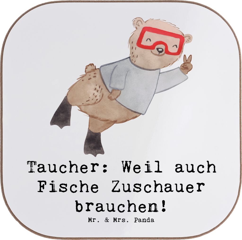 Mr. & Mrs. Panda Untersetzer für Gläser Tauchen Zuschauer - Weiß - Geschenk, Sportler, Tauchgänge, gläseruntersetzer, Holzuntersetzer, Coaster...