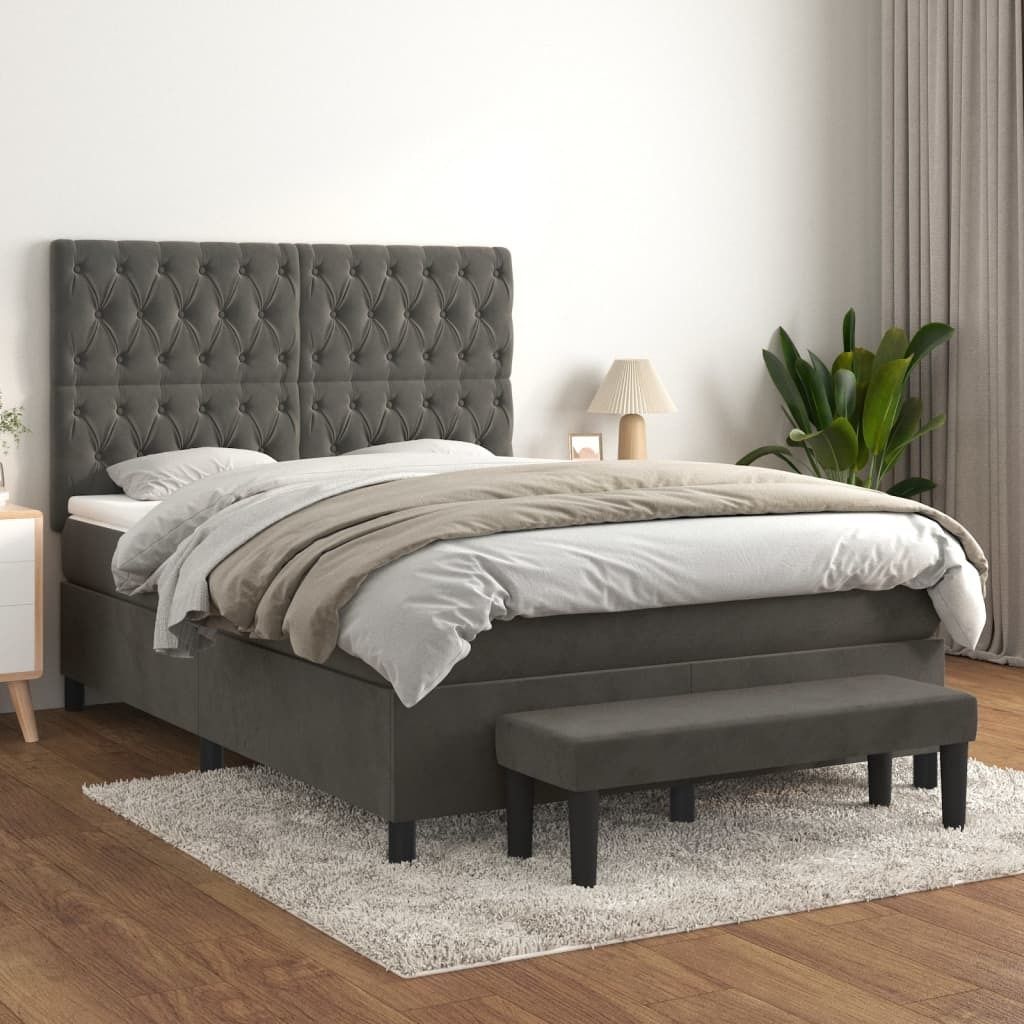 Boxspringbett mit Matratze Dunkelgrau 140x190 cm Samt , Klassische Betten Design 2024