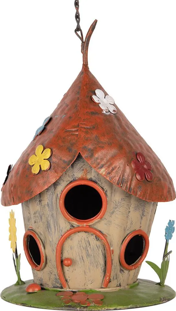 Mangeoire à suspendre pour oiseaux du ciel en métal ø 17x27 cm décorée