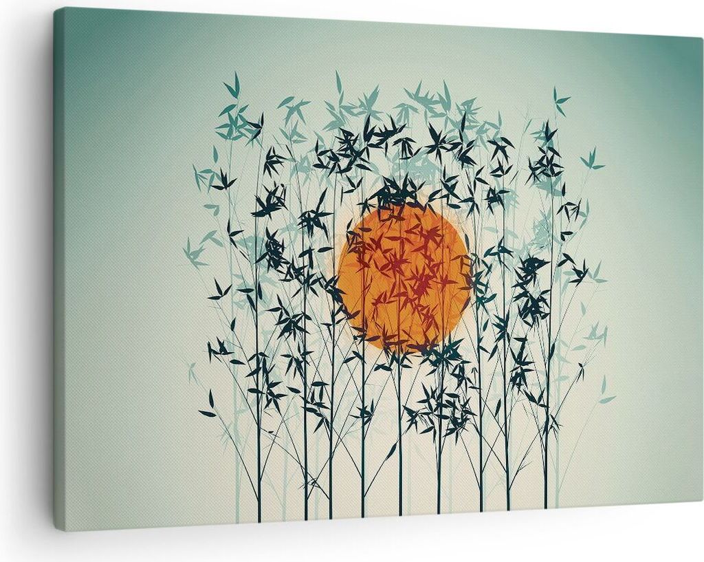 Bild auf Leinwand - Leinwandbild - Einteilig - Westen Sonne Gras - 70x50cm - Wand Bild - Wanddeko - Wandbilder - Leinwanddruck - Bilder - Wanddekor...