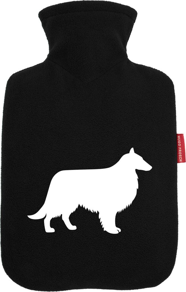 Huuraa Wärmflasche Collie Sheltie Silhouette 1,8 Liter Black Classic Veloursbezug Bettflasche Geschenkidee
