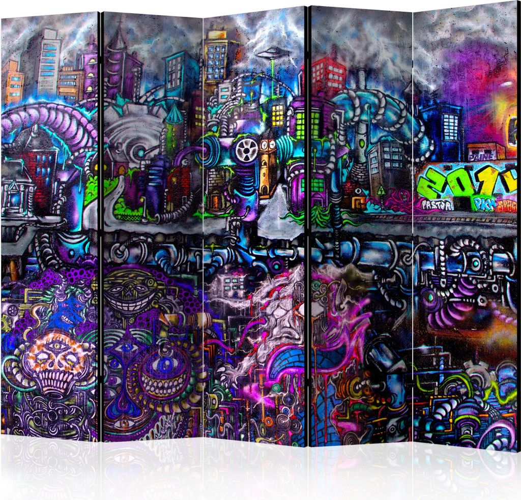 Akusticher Raumteiler Graffiti Foto Paravent 225x172 cm beidseitig auf Vlies-Leinwand bedruckt Akustikschaum Trennwand Spanische Wand Sichtschutz H...