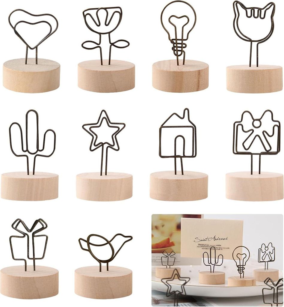 10 Foto-/Menš¹halter aus Metall und Holz, Klemmen an St?ndern, Tischdekorationen fš¹r Partys