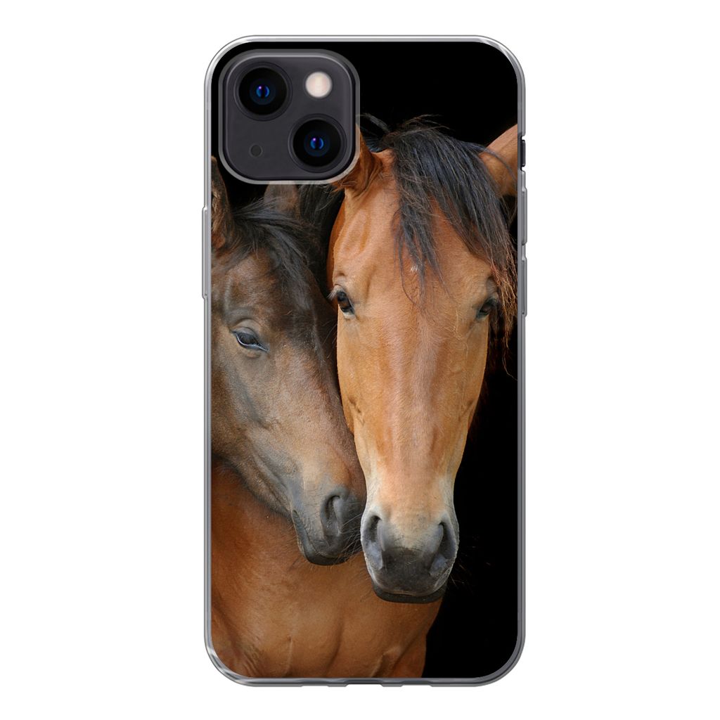 MuchoWow Handyhülle Schutzhülle Hülle für iPhone 13 mini Pferde - Liebe - Braun Silikon Softcase Handy Hülle - Softcase