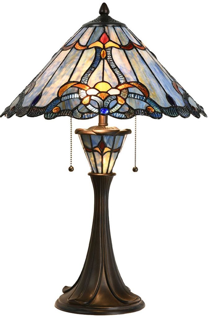 Clayre & Eef Tiffany Tischlampe Ø 40x61 cm Blau Glas Produktbild 