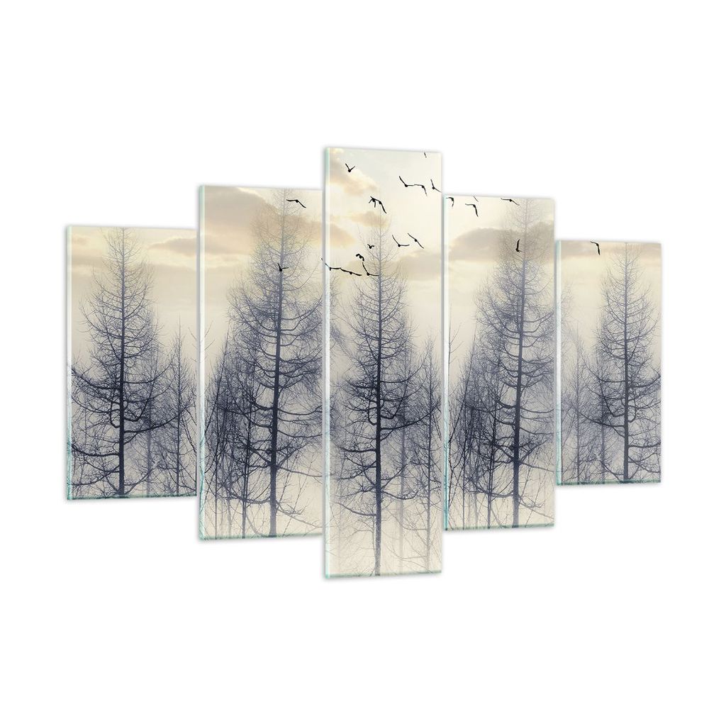 Bilder auf glas - 5 Teile - Bäume Vögel Himmel - 150x100cm - Glasbilder - Wandbilder - Bilder - zum Aufhängen bereit - Wanddekoration aus Glas -...