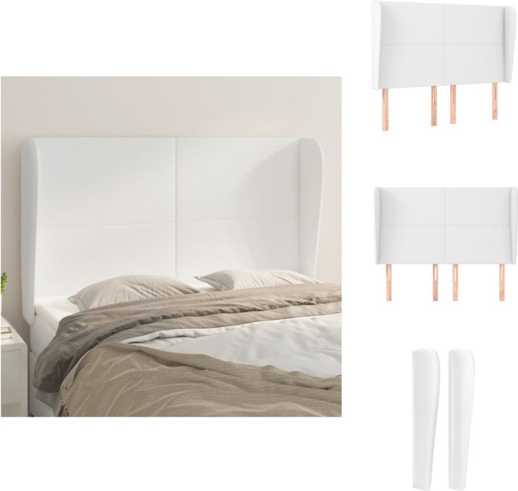 vidaXL Kopfteil mit Ohren Weiß 147x23x118/128 cm Kunstleder - Kopf- & Fußenden