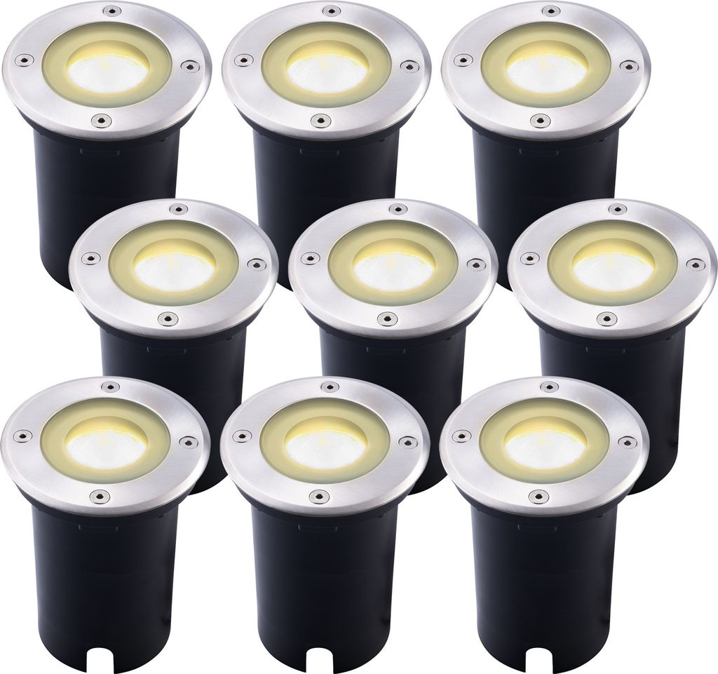 Ledvion 9er PackBodeneinbauleuchte, Runde LED Einbaustrahler, IP67, Edelstahl, 5 Watt, 2700 Kelvin, 1m Kabel, GU10, LED Einbaustrahler Aussen, Tera...