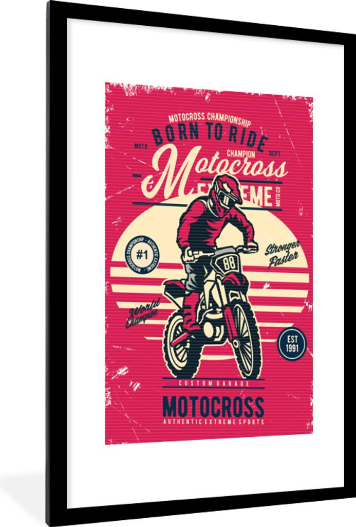 MuchoWow MuchoWow Gerahmtes Poster Motocross - Vintage - Angebot 60x90 cm - Poster mit zchwarzem Bilderrahmen - Dekoration - Wandposter Wohnzim...