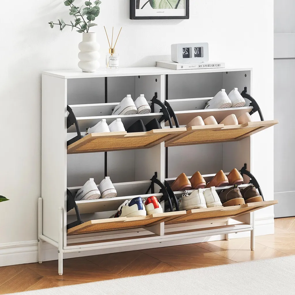 Tiroir à chaussures blanc anti-odeur en rotin - Solution gain de place 4p - 4