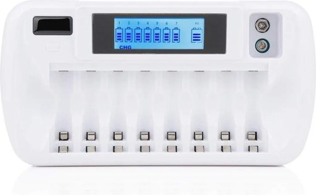 Station de charge intelligente LCD 9 emplacements pour piles AA AAA 9V