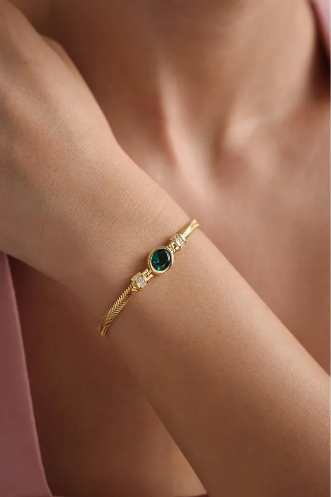 Bracelet hypoallergénique argent 925 doré et zircone verte durable - 3