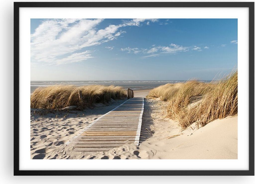 Gerahmtes Poster - Schwarzer Rahmen - Strand Meer Fußgängerbrücke Ufer - 70x50 cm - Wand Bild - Wanddeko - Wandbilder - Wandposter - Bilderrahme...