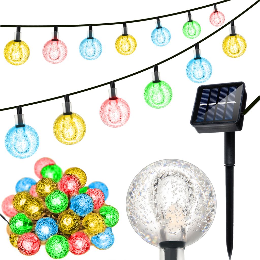 LED-Lichterkette Solar Bunte Kristal Kugel 7 Beleuchtungsmodi Wetterfest IP44 Innen Außen 23864
