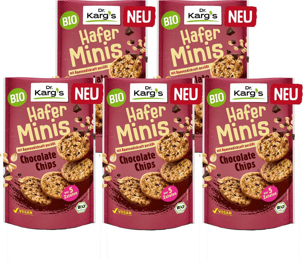 Dr. Kargs Hafer Minis Chocolate Chips süßer Snack 85g 5er Pack