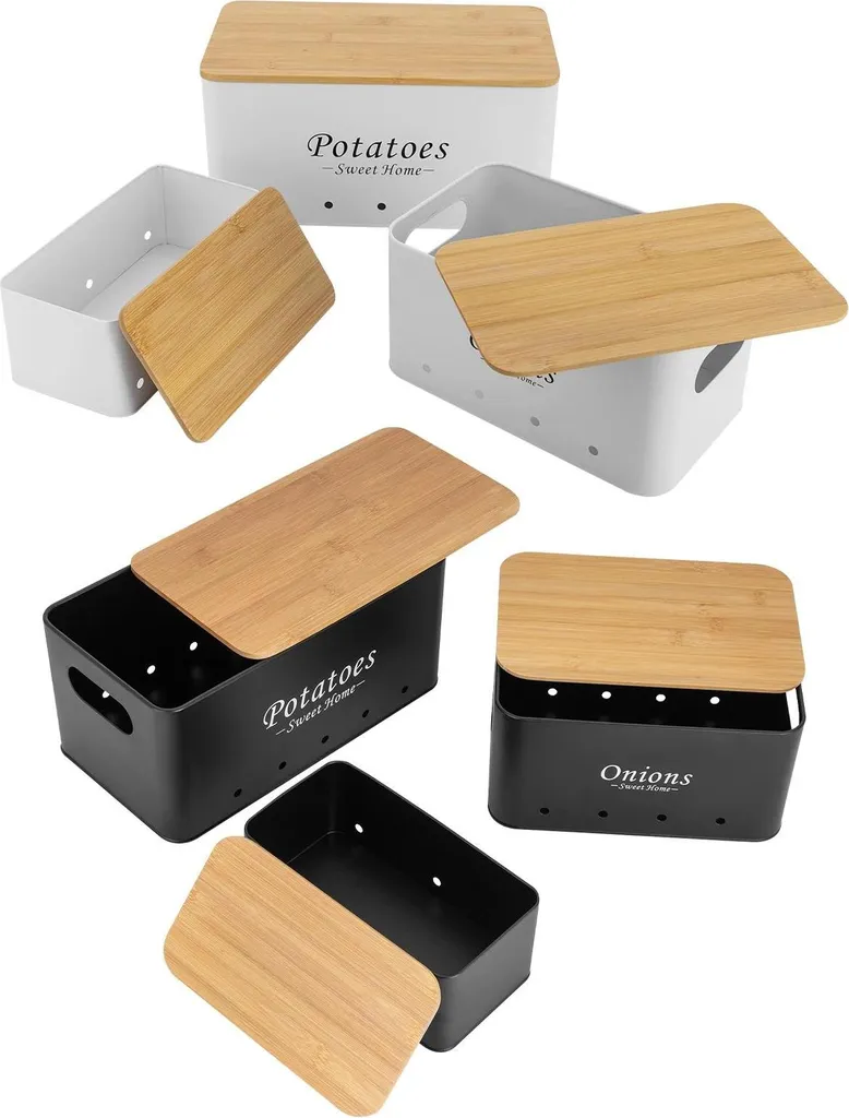 Set de 3 boîtes de rangement oignons ail pommes de terre blanc métal - 6