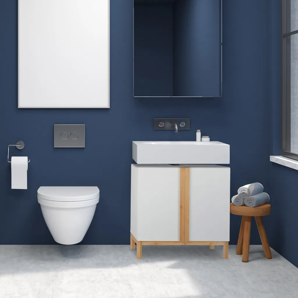 Meuble sous lavabo blanc gain de place avec découpe de siphon - 2