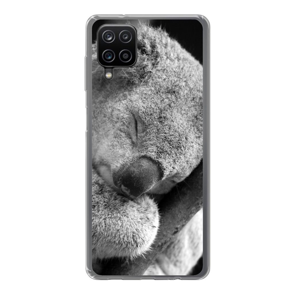MuchoWow Handyhülle Schutzhülle Hülle für Samsung Galaxy A12 Schlafender Koala auf schwarzem Hintergrund Silikon Softcase Handy Hülle - Bild