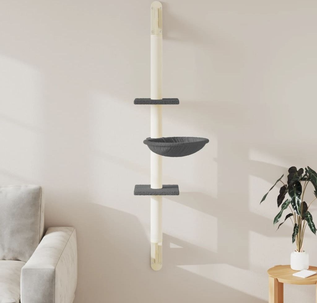 Möbel Kratzbaum mit Kratzsäule Wandmontage Dunkelgrau 142,5 Produktbild 
