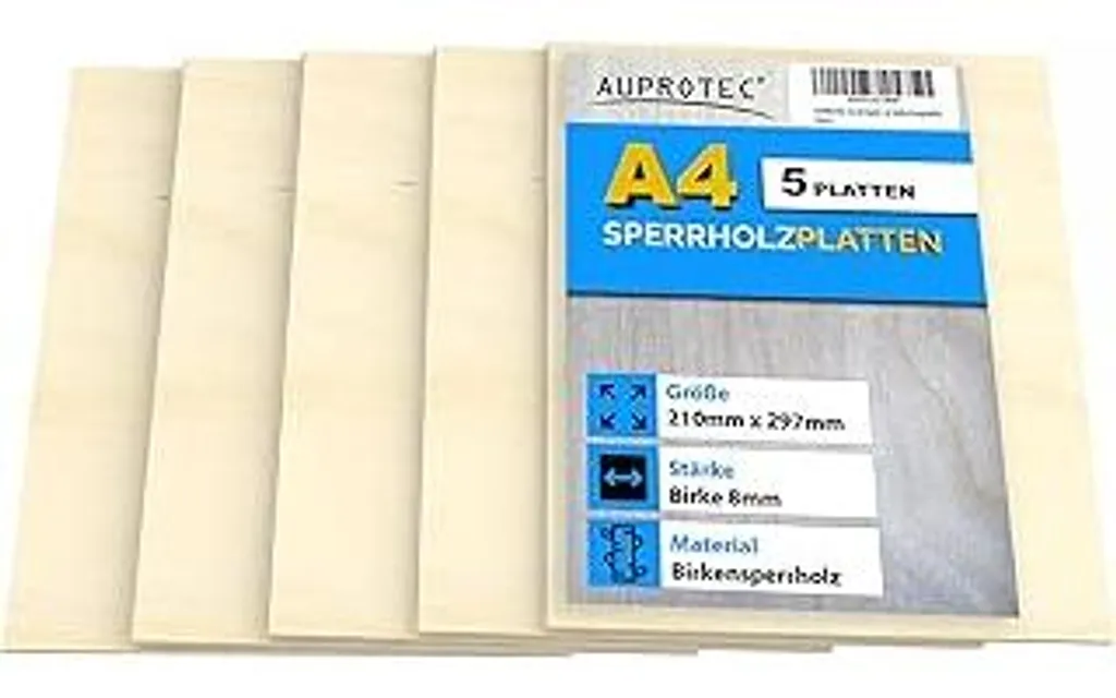AUPROTEC 5 Pannelli Compensato Betulla 8mm A4: Legno per Fai da Te