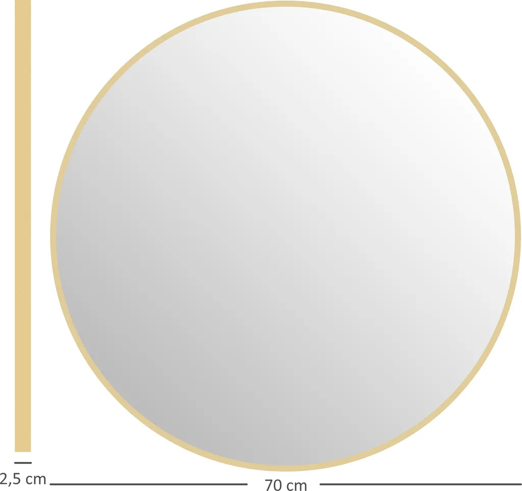Miroir rond doré 70 cm cadre métal robuste pour agrandir l'espace