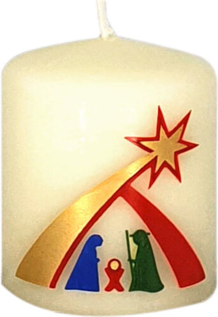 Weihnachtskerze "Krippe mit Golddruck" Elfenbein 60 x Ø 50 mm, 1 Stück