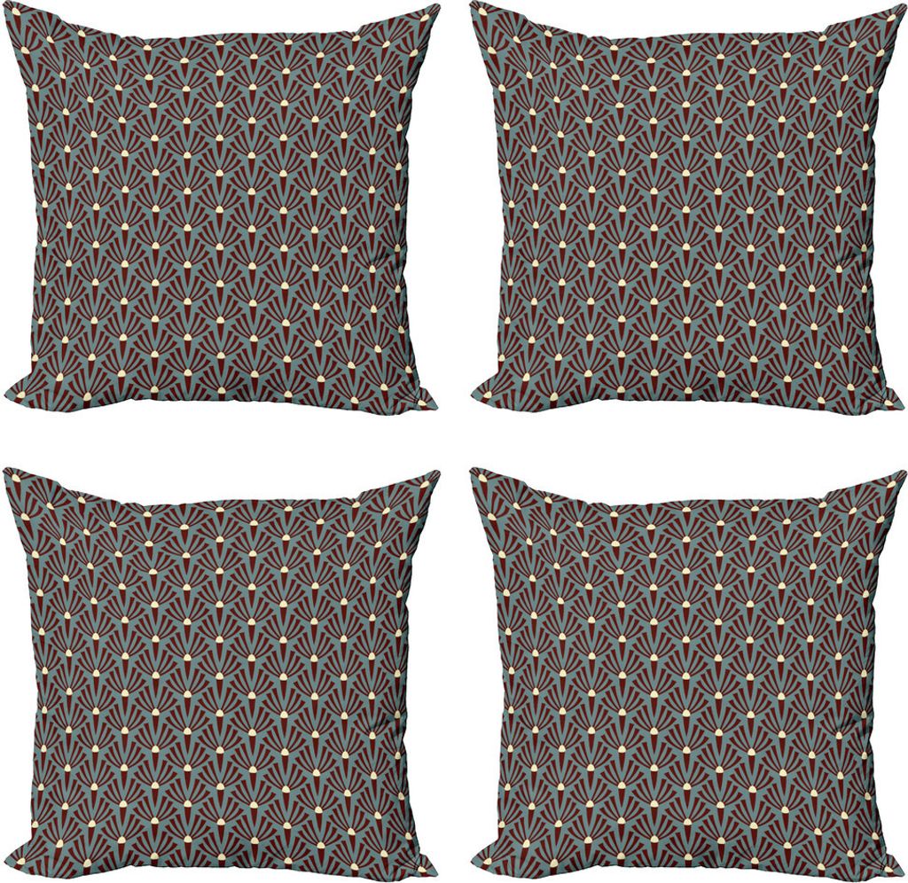 ABAKUHAUS Blumen Kissenbezug Set (4 Stück), Aufwändige Pflanzen, Moderner Doppelseitiger Digitaldruck, 60 cm x 60 cm, Schiefer-Blau Burgund