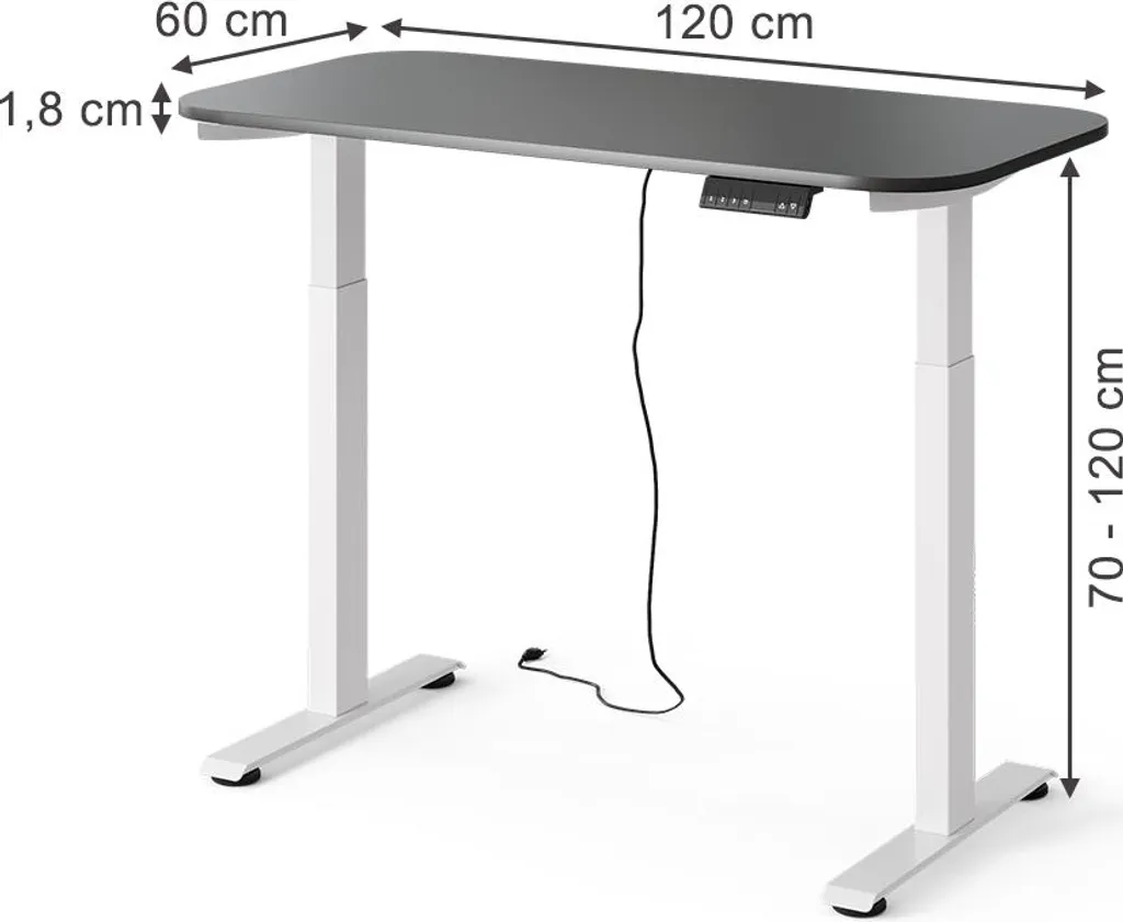 Bureau télétravail ergonomique Vicco Elevate 120x60cm blanc et gris - 3