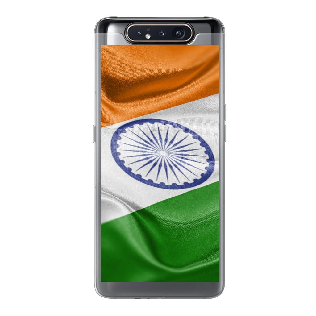 MuchoWow Handyhülle Schutzhülle Hülle für Samsung Galaxy A80 Nahaufnahme der Flagge von Indien Silikon Softcase Handy Hülle - Schutzdeckel