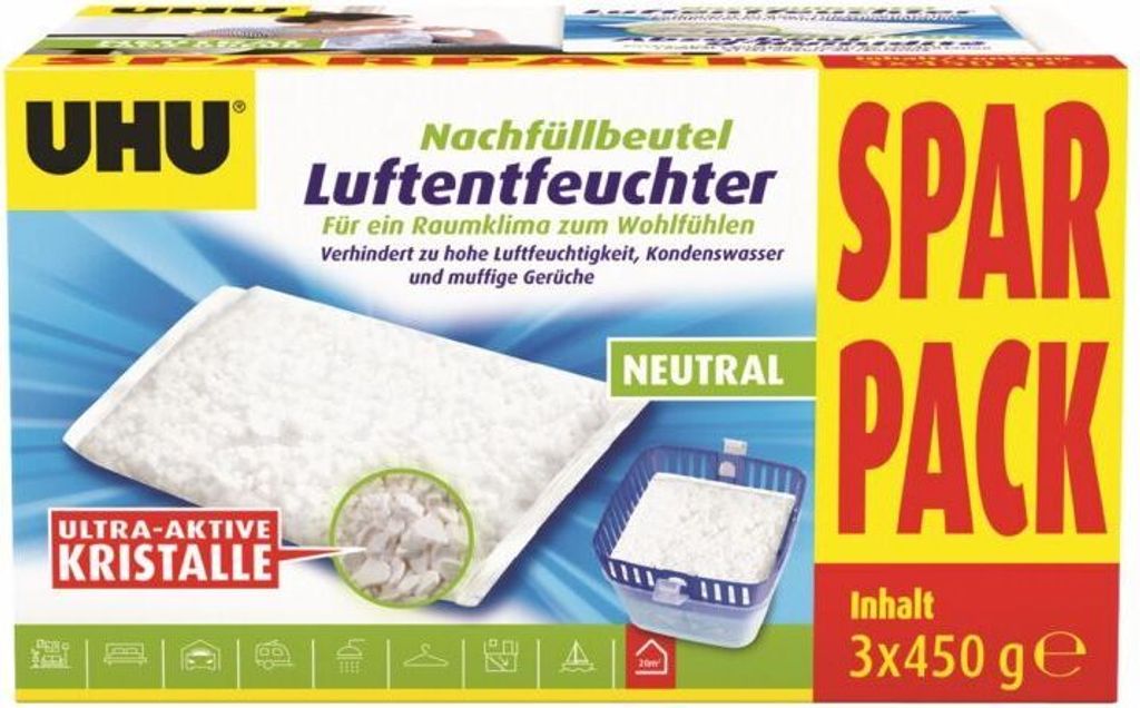 UHU Luftentfeuchter Nachfüll-Beutel 3x450g Produktbild 