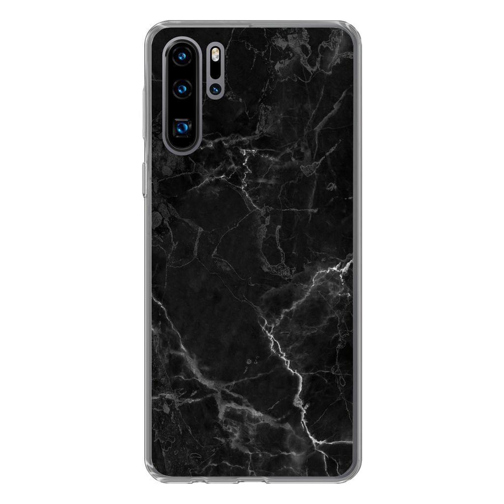 MuchoWow Handyhülle Schutzhülle Hülle für Huawei P30 Pro Marmor - Schwarz - Weiß - Textur - Marmoroptik Silikon Softcase Handy Hülle - Schu...