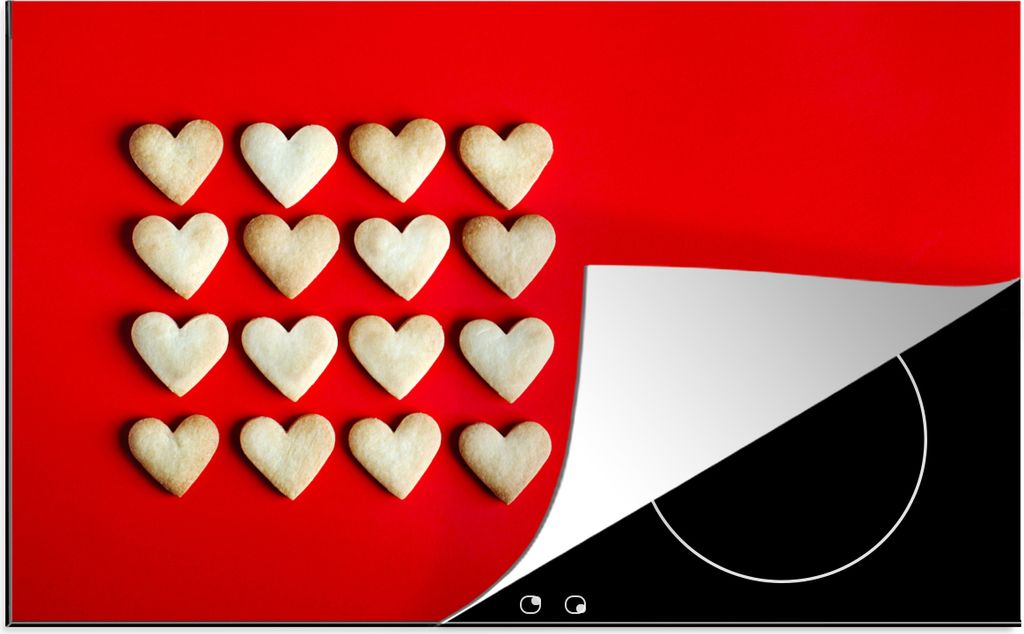 KitchenYeah Herdabdeckplatte Herzförmige Kekse , 90x52cm, Küche Deko, Glaskeramikfeld Herdabdeckung, Abdeckplatte fùr Kochfeld