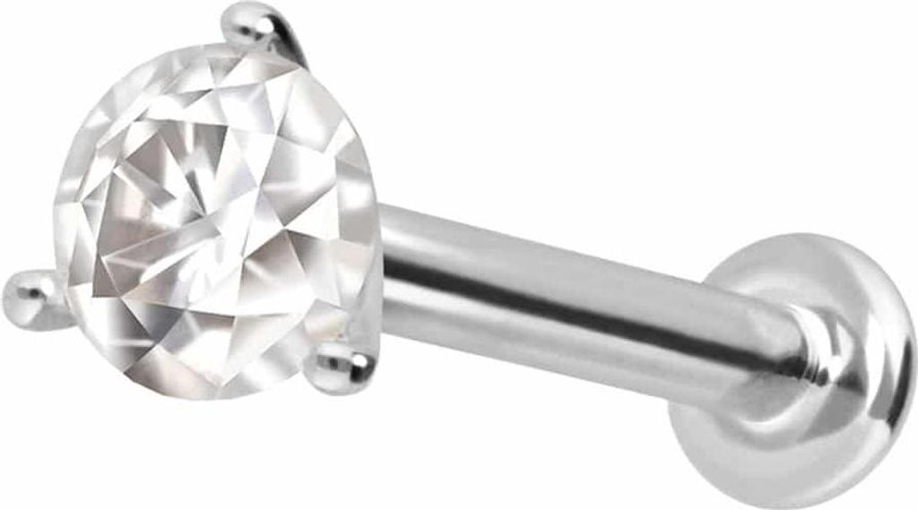 Ohrpiercing, Nasenpiercing 14 Karat Gold Labret mit Innengewinde MOISSANIT WeißGold Stablänge: 8mm | Stabstärke: 1,2mm | Kristallgröße: 2,5mm