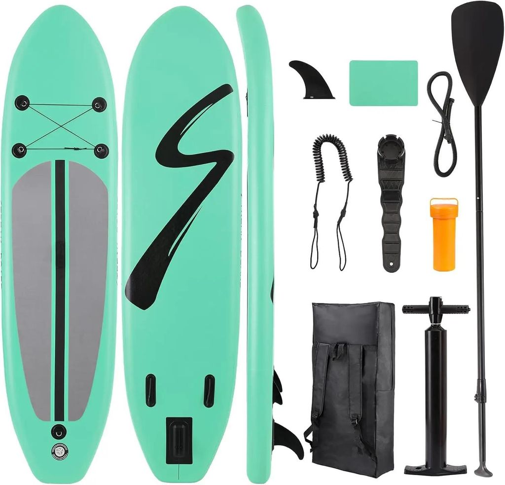 Aufblasbares SUP-Board - Stand Up Paddleboard - Einlagige Konstruktion - Rutschfestes Deck - Komplett-Set - 15 cm Dick - Grün